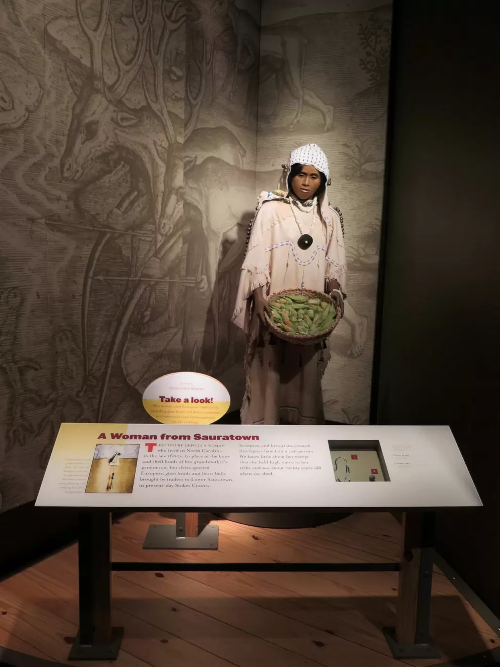 A woman who held high status in her tribe, and traded for glass beads, in the 1600s in Sauratown.	