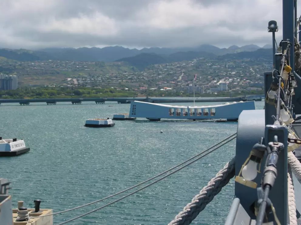 View of Arizona Memorial from the USS Missouri.