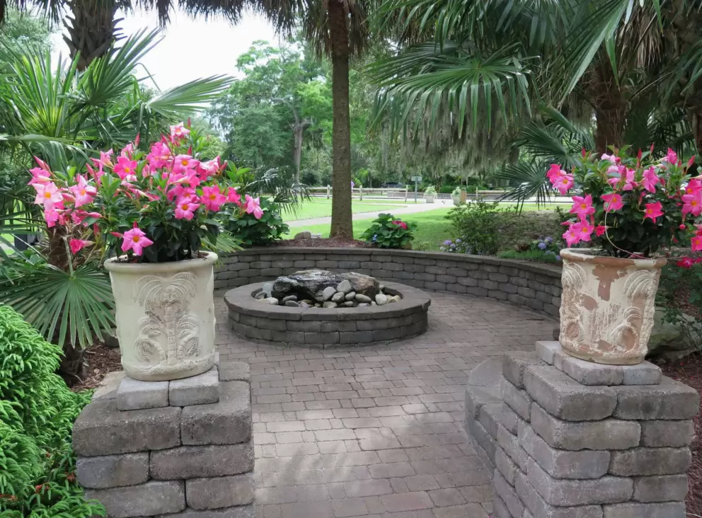 Flower pots and fire pit.