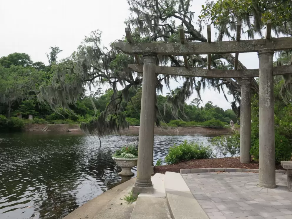 Steps leading into the lake, in the Pergola Garden.