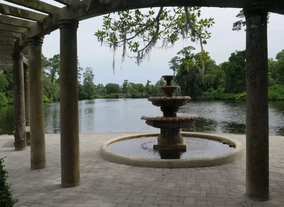 Fountain at the water's edge.