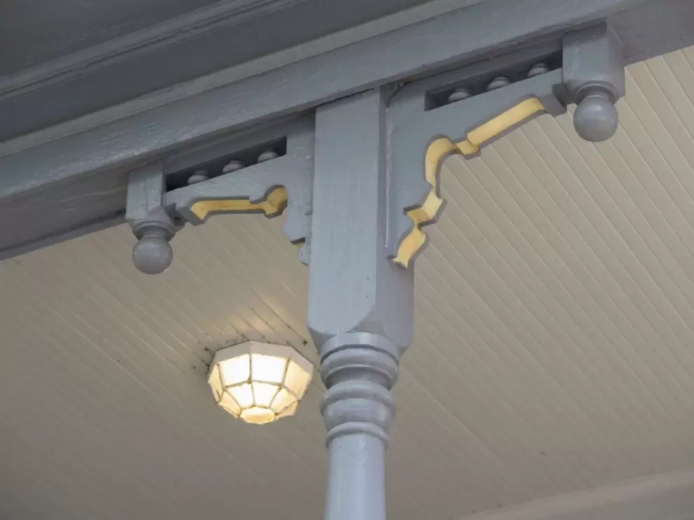 Banister of William E. Worth house, a Queen Anne style house built in 1912. 
