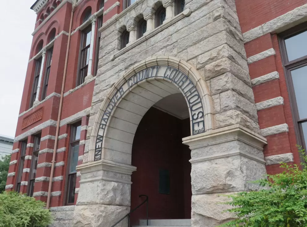 Stone doorway to courthouse.