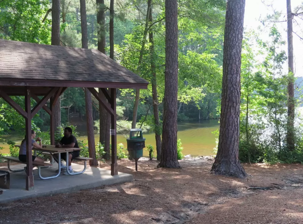 People enjoying the picnic pavilion.