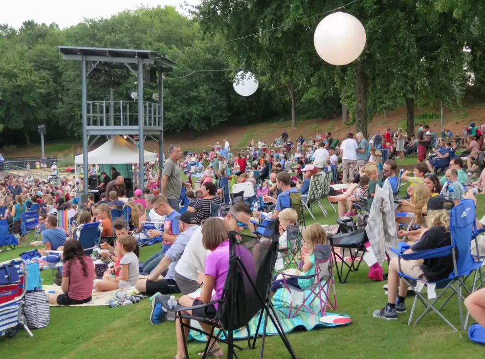 Globe lanterns at a summer concert.