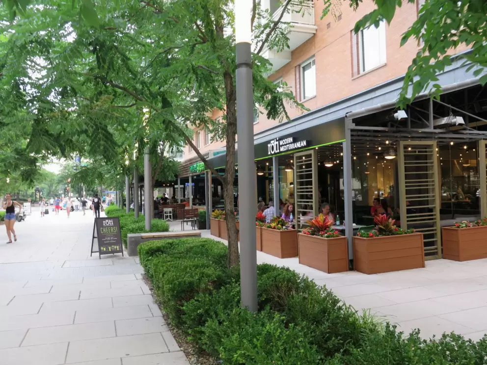 Pedestrian-only area with cafes.