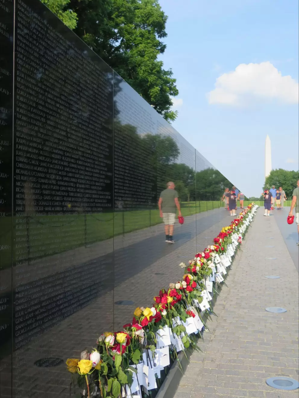 The wall and Washington Memorial in the distance.