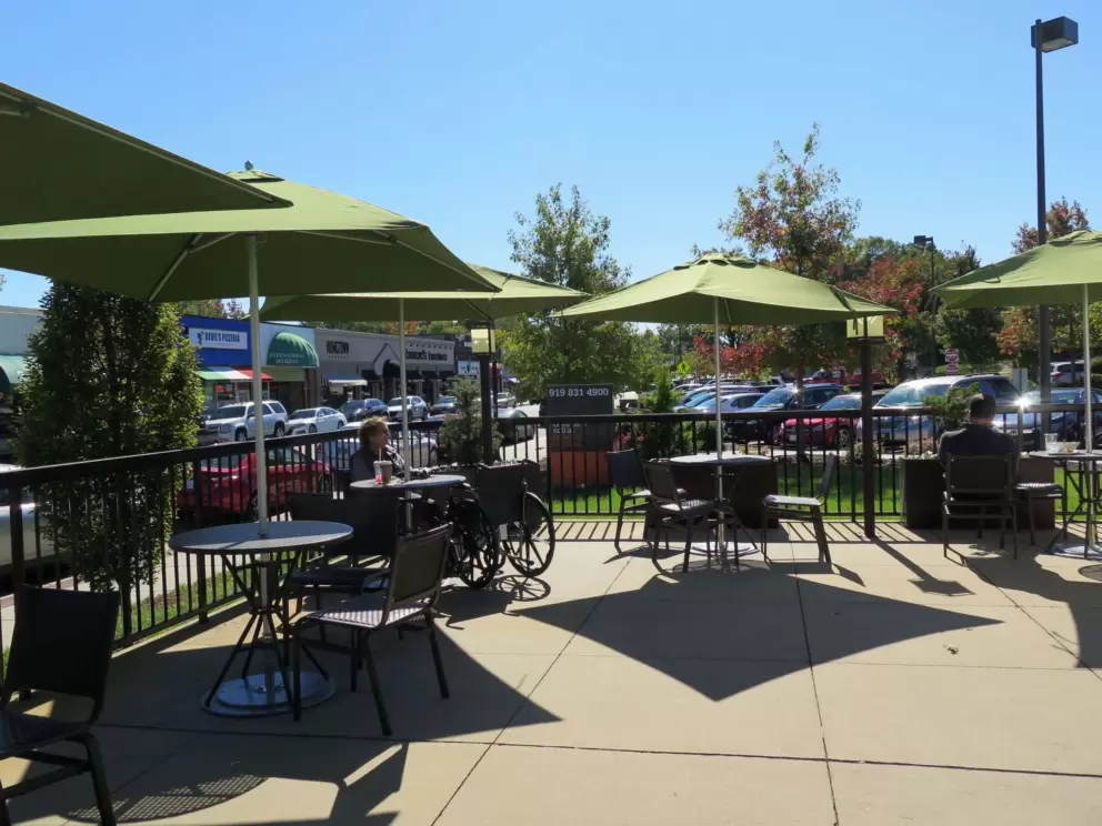 Spacious outdoor seating at Panera Bread.