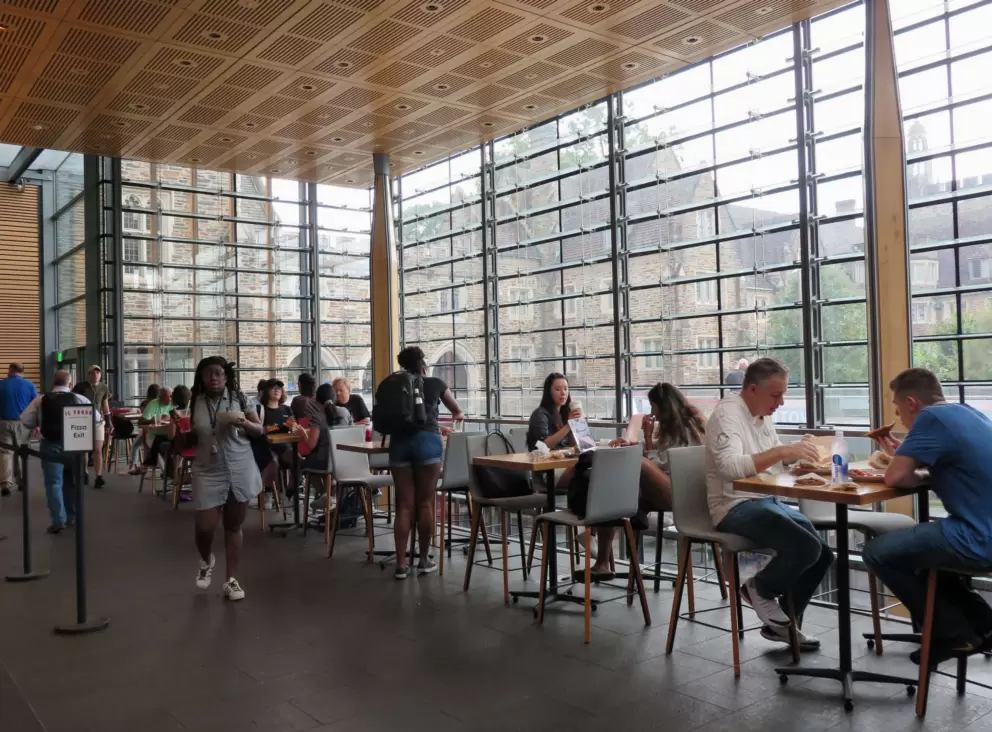Inside the International Food Court, on campus. A wonderful modern building.