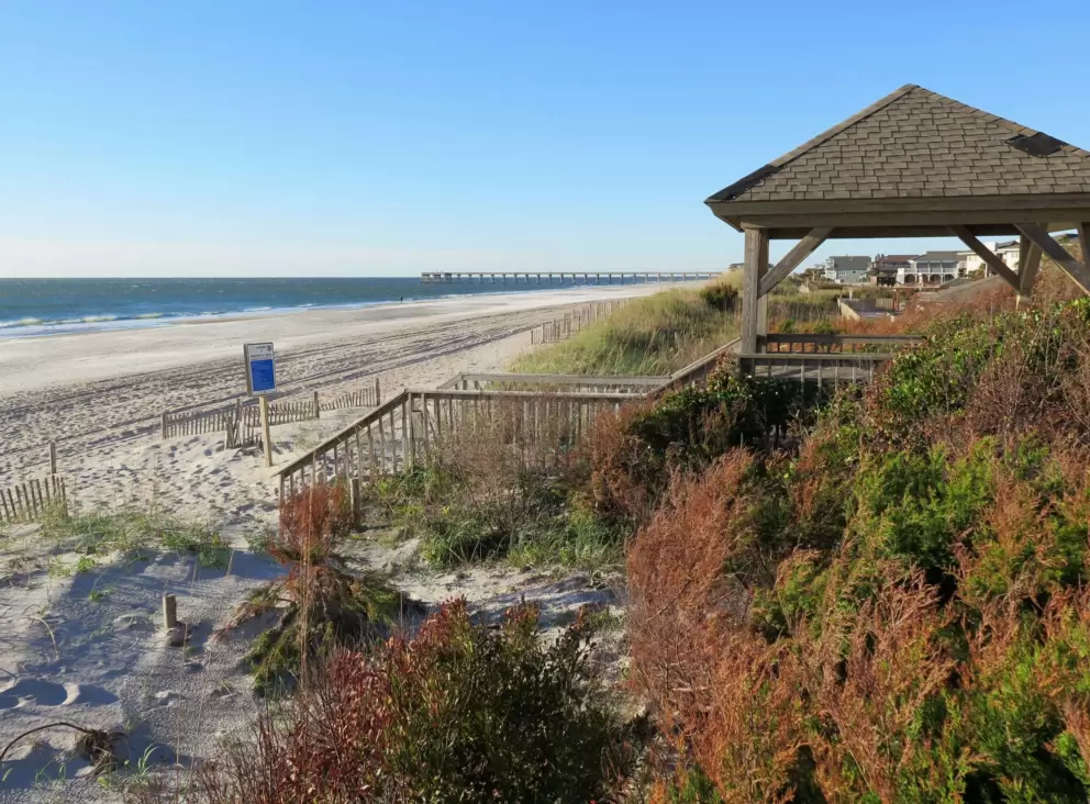 Dunes, gazebo, and pier.