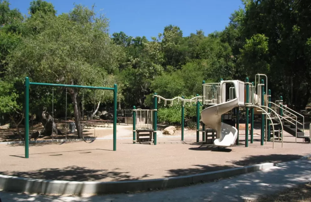 The playground, which often has some shade around the edges.
