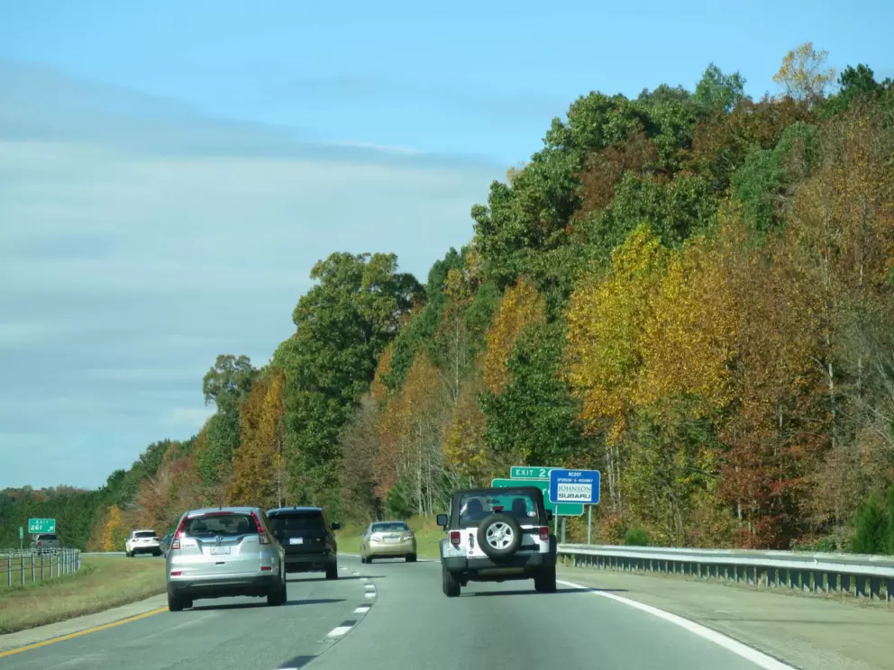 Autumn colors at the freeway exit to Hillsborough.