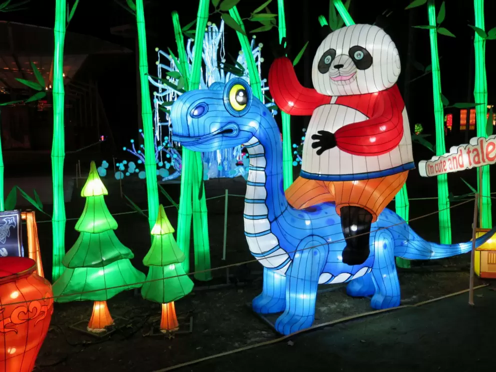 Panda riding a dino, at the Chinese Lantern Festival in November.