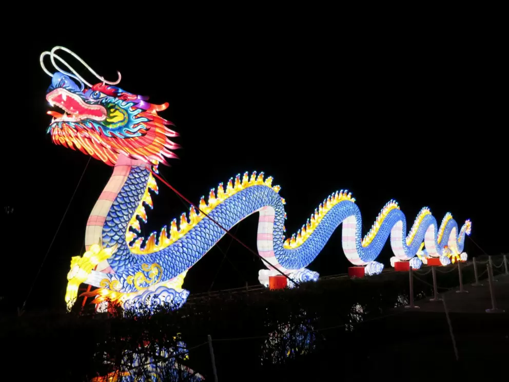 Amazing huge dragon, reflected in Symphony Lake Greenway.