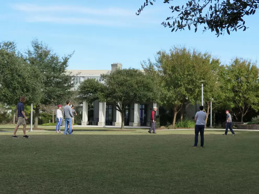 Playing on the lawn.