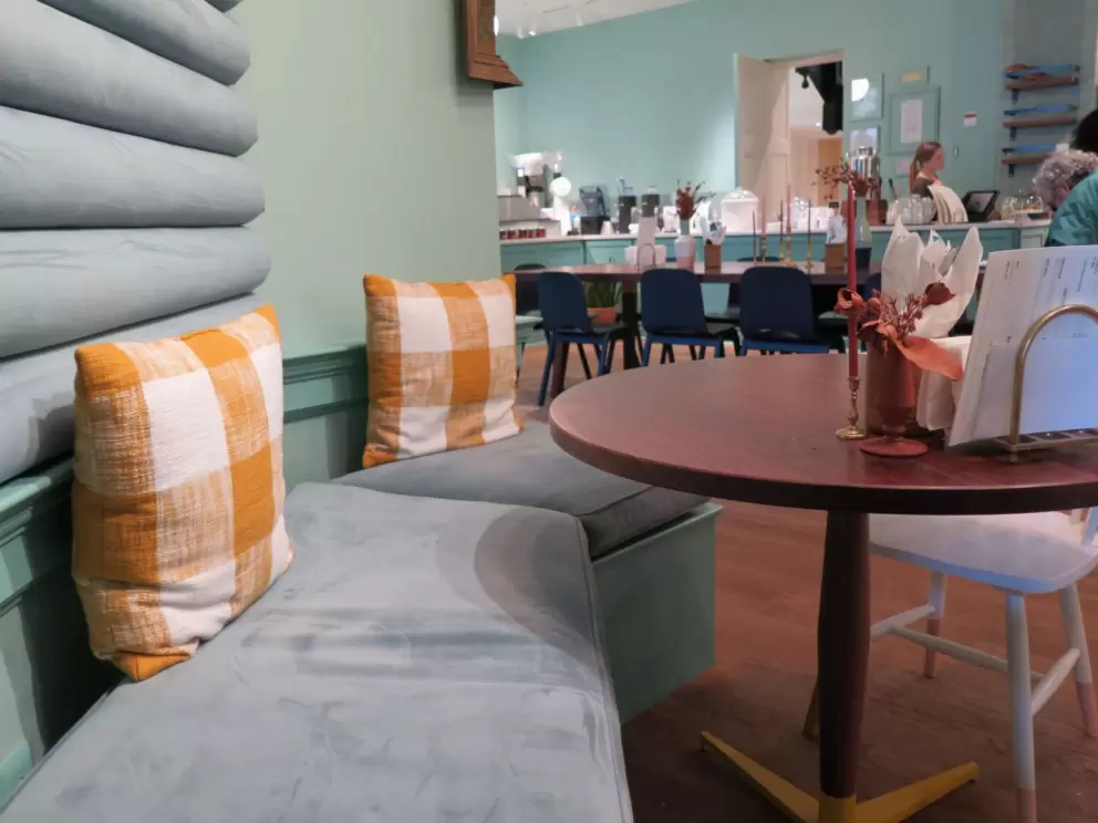 Comfortable decor in The Daily, coffee shop inside Gibbes Museum of Art.