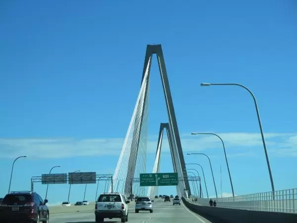 Driving over the Arthur Ravenel Jr. Bridge.