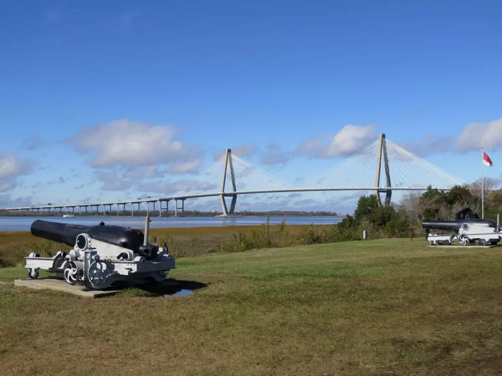 View of the bridge from the parking lot.