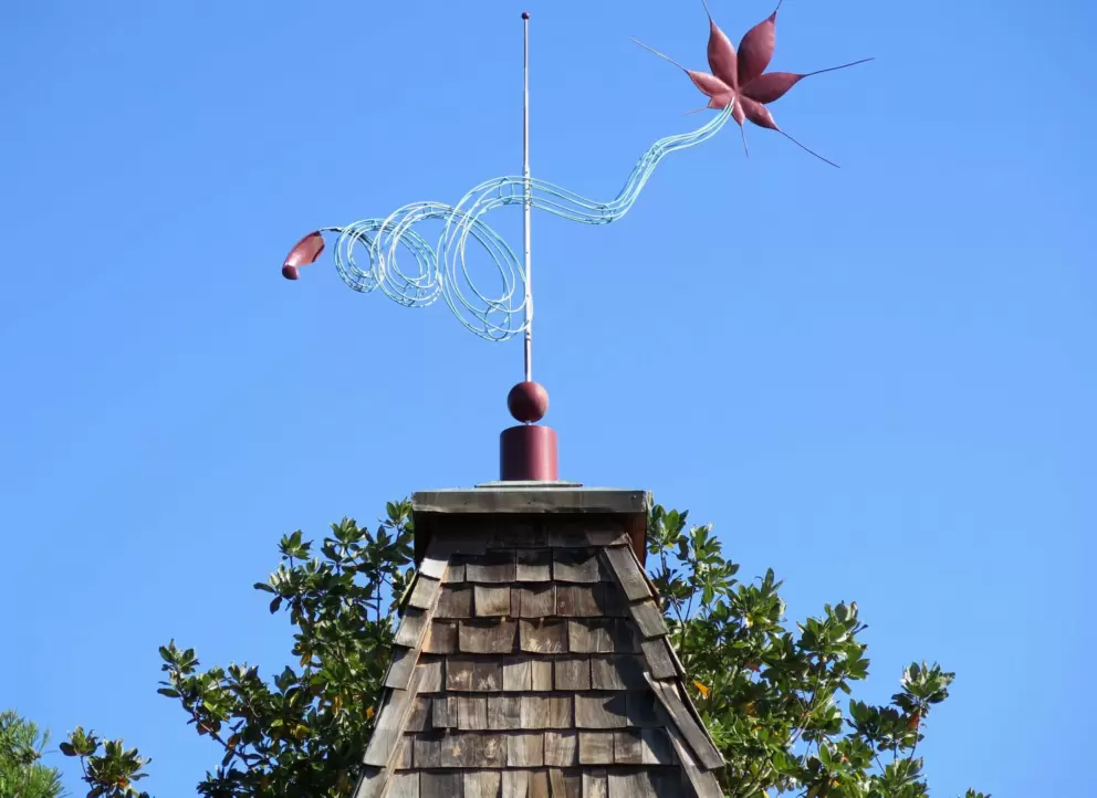 Artwork atop a structure.