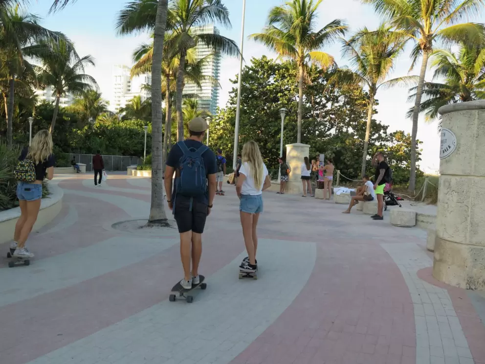 Skateboarding on the path.