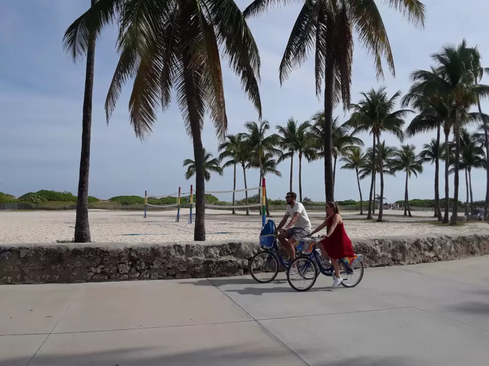 Bike riding along the path.