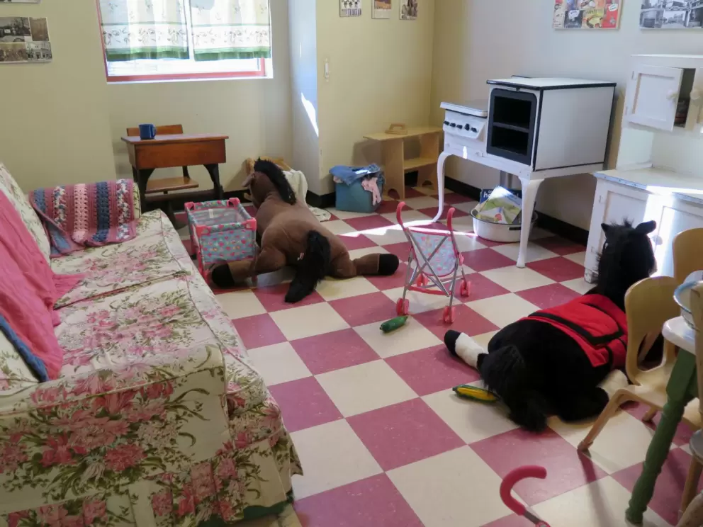 Inside the little house.