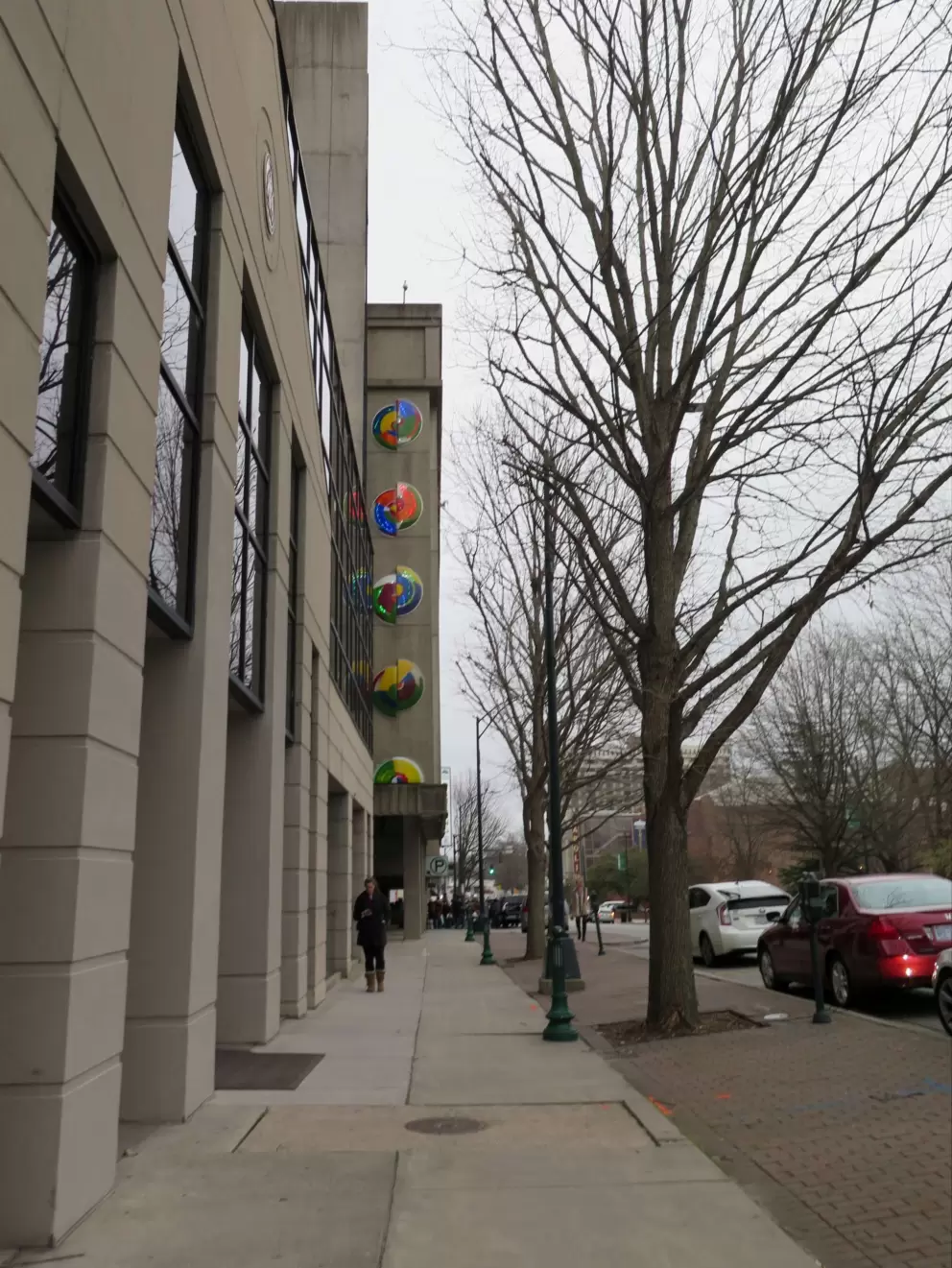 Greene Street has cute decorations on the side of the parking garage.