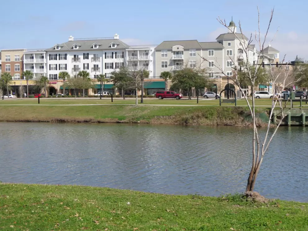 Water, with the mall in the background.