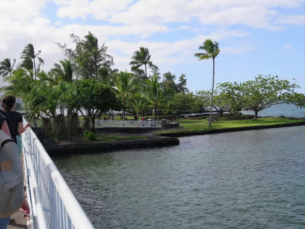 Looking to the right, off the bridge.