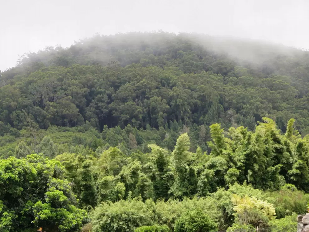 Misty mountains behind Imiola Church.