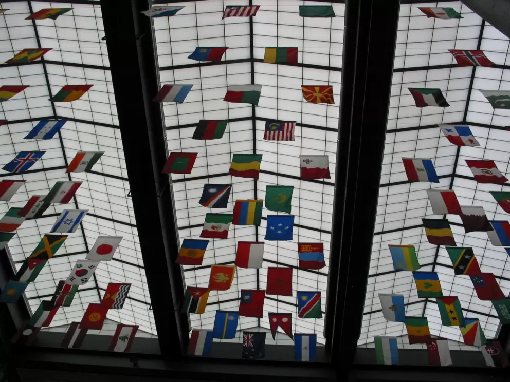 Awesome flags hanging from the ceiling in the library. Kids love these!
