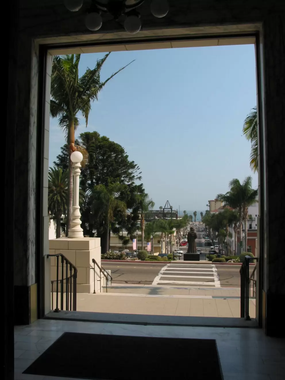 Looking out on the world from the entry door of City Hall...