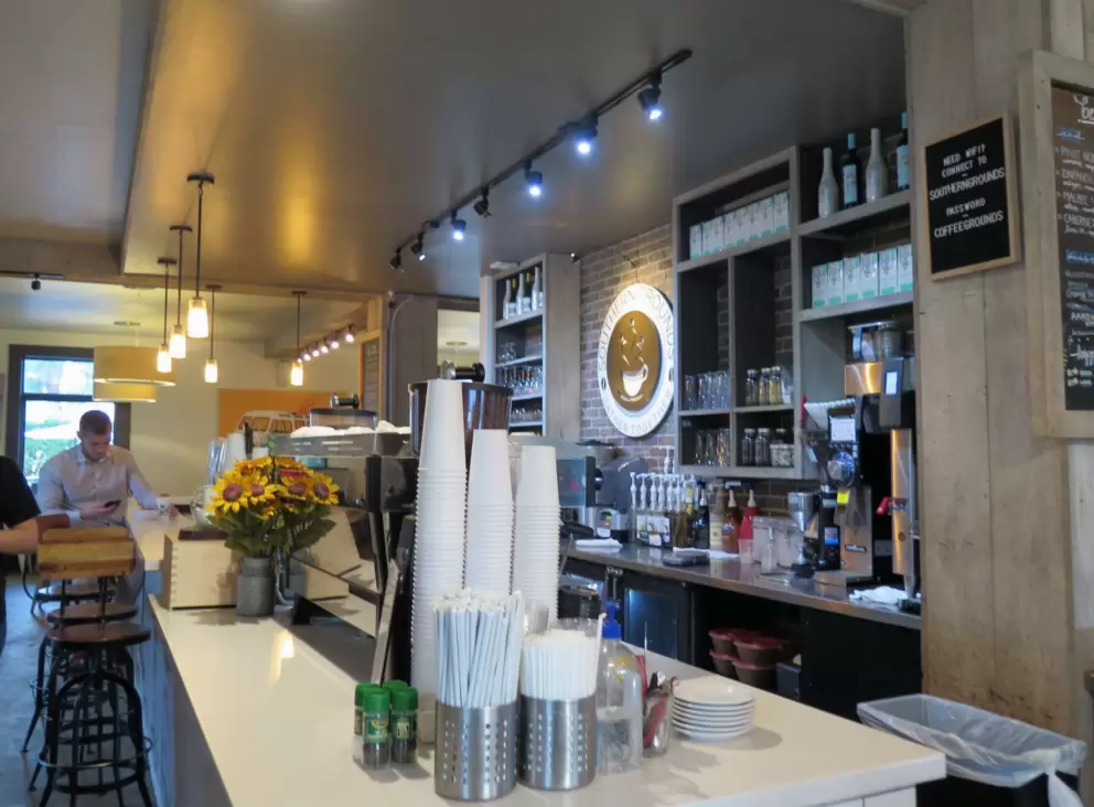 Inside Southern Grounds Coffee. 