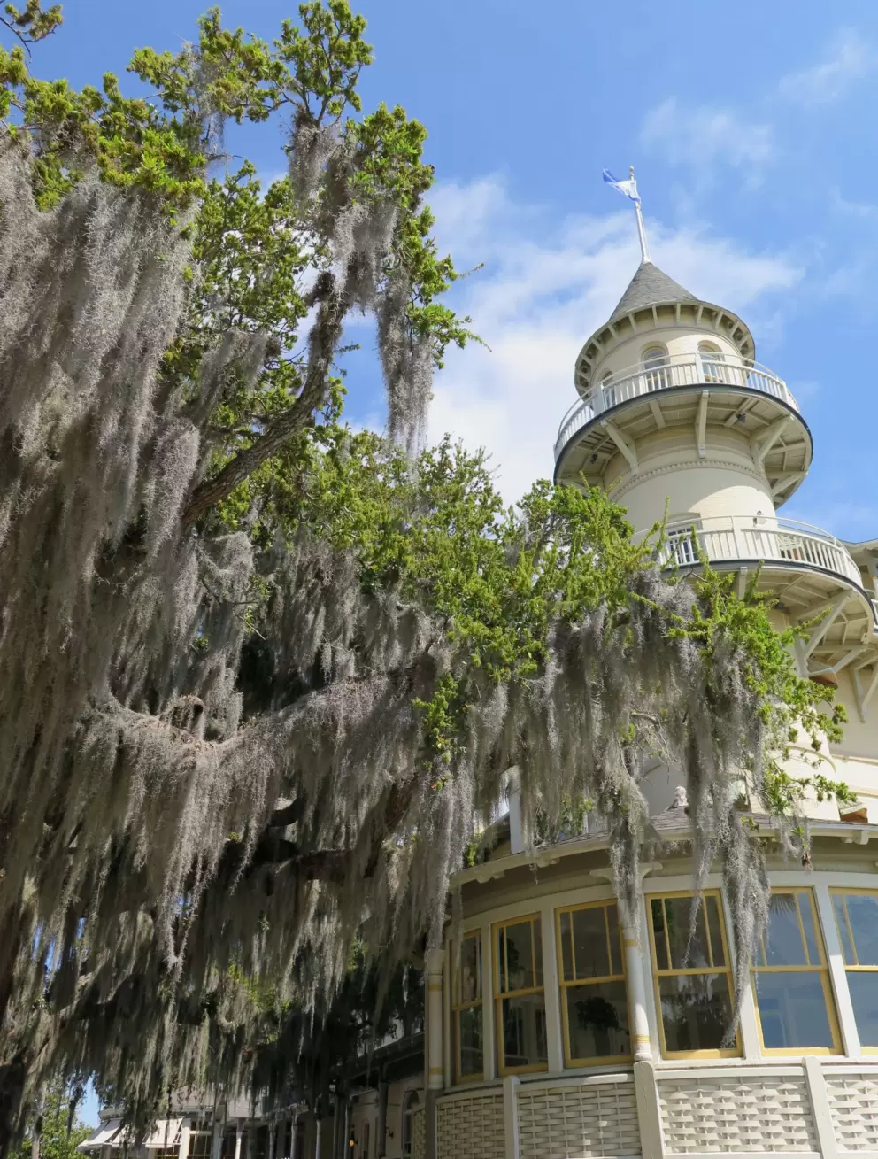 The club house's turret, and Spanish moss.