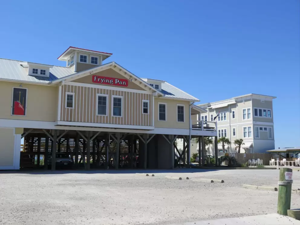 Frying Pan, a restaurant with views over the water from large windows.