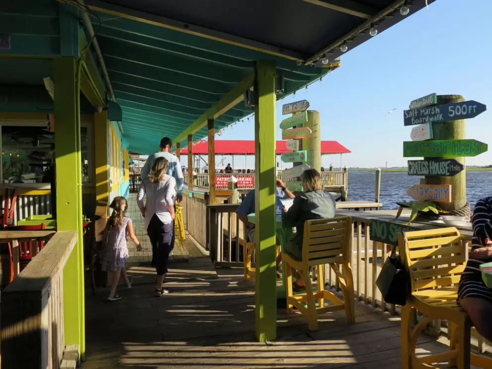 Waterfront seating at Fishy Fishy Cafe.