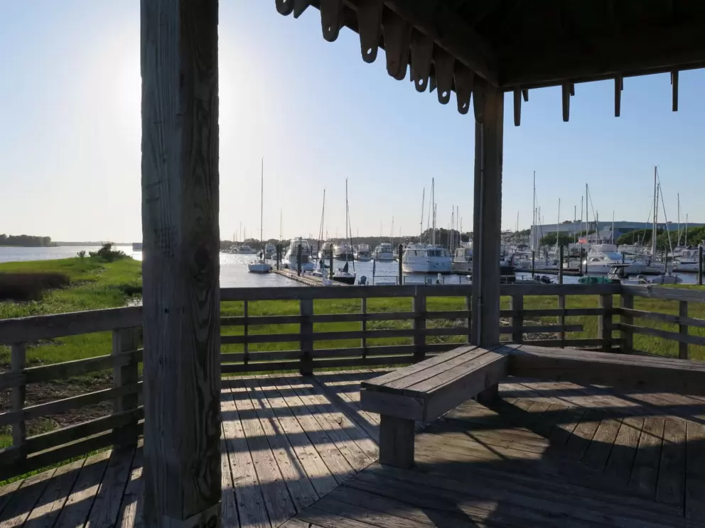 Looking at the yachts from the gazebo.