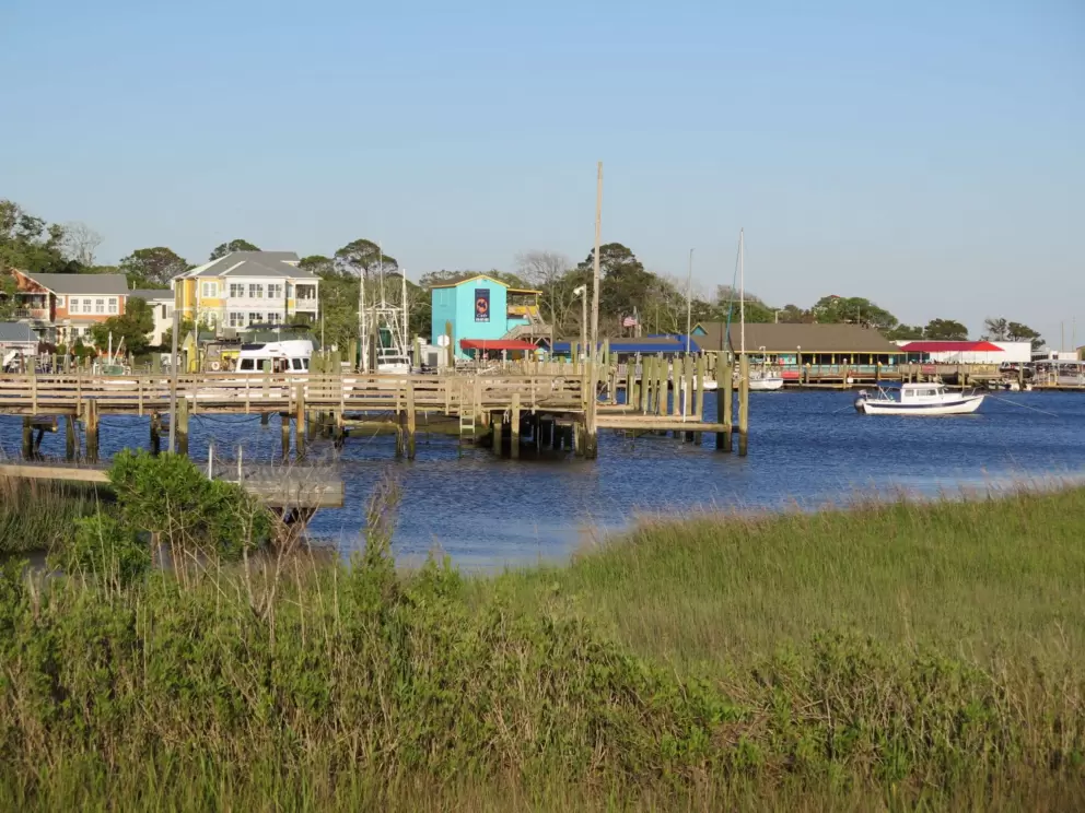 Looking toward the colorful seafood restaurants.