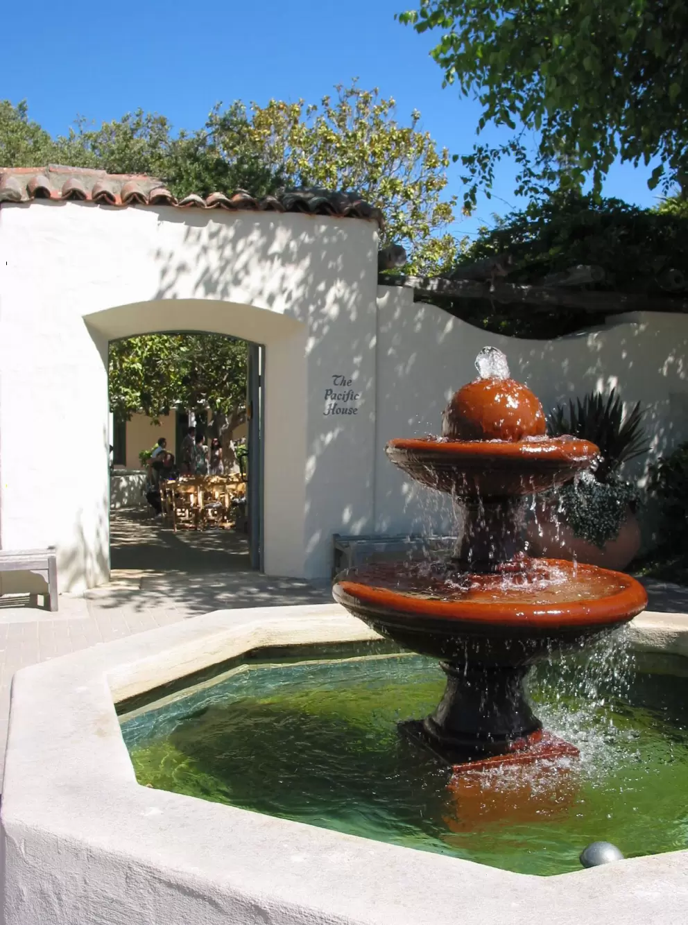 Spanish fountain in front of The Pacific House on Olivier St. 