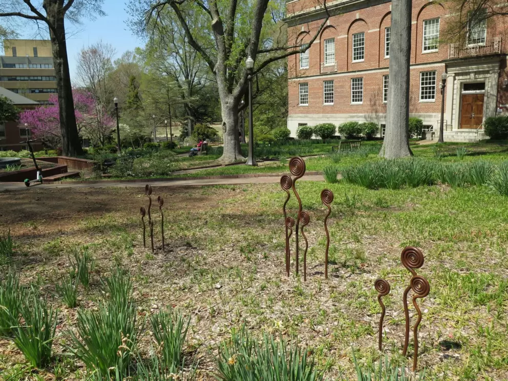 Artwork spirals in Yarbrough Court.