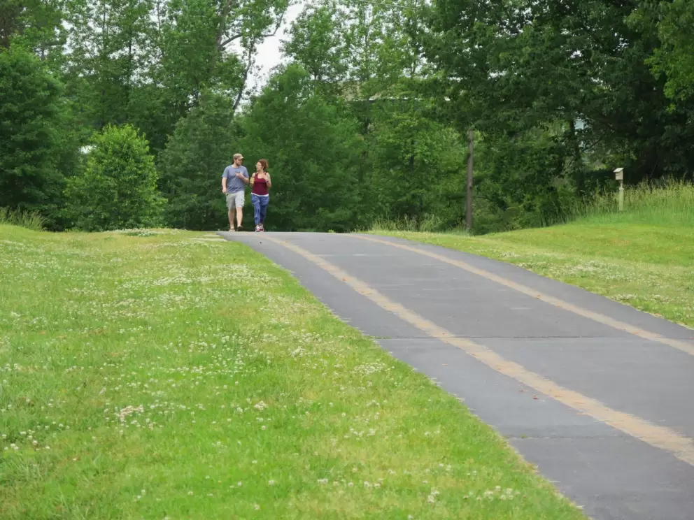 A couple takes a Sunday stroll.