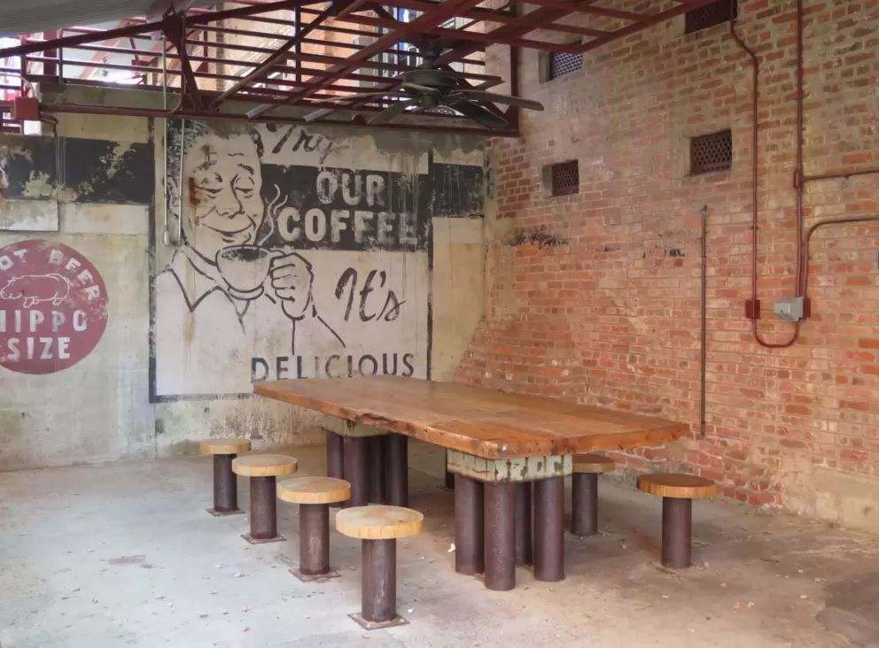 Workers seats and ad, uncovered during the redevelopment.