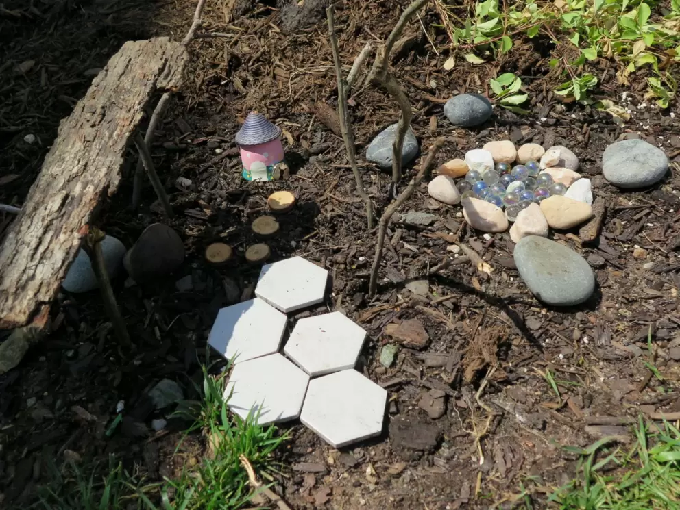 Little fairy garden, in the Kidzu garden, created during the Thursday morning gardening class for little kids.