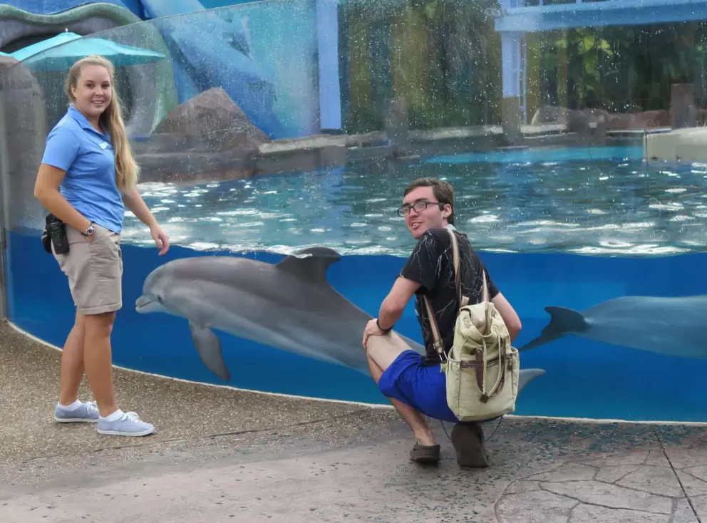 The dolphins love to see people in the morning when the park opens!
