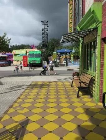 Bright colors in Sesame Street.