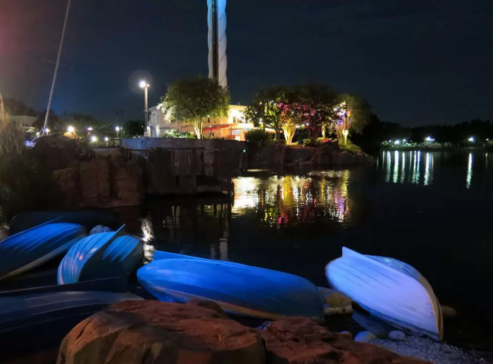 Rowboats in the moonlight.
