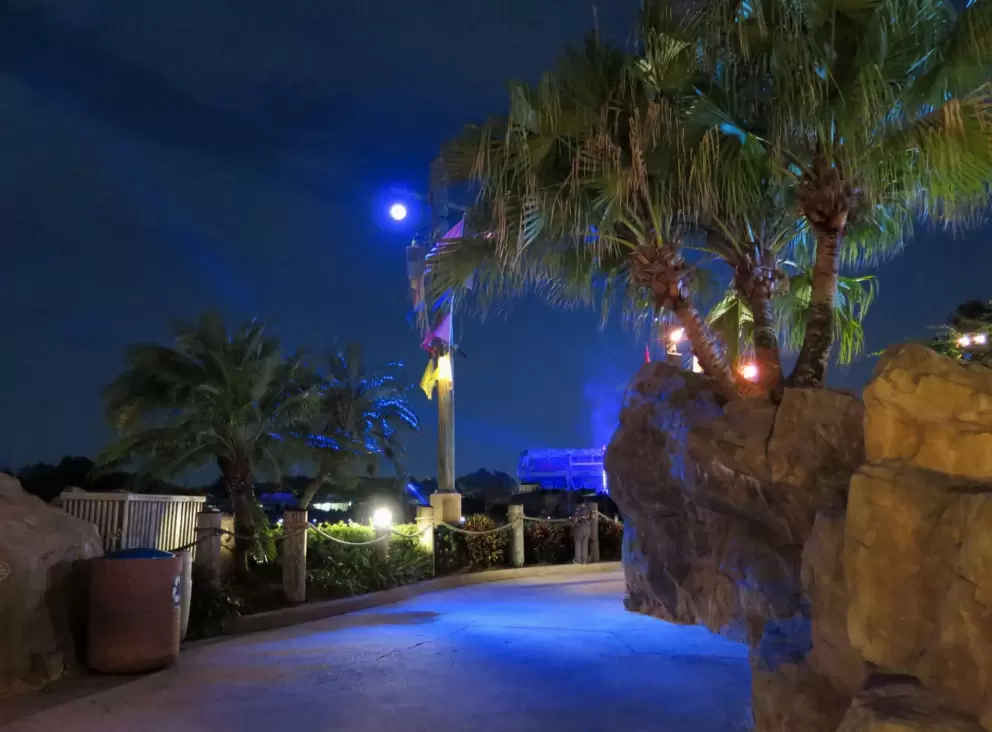 SeaWorld is beautiful on a warm summer night.
