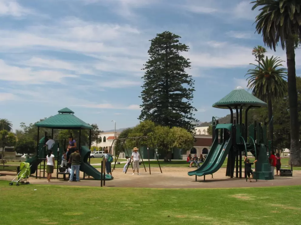 Wonderful trees and a perfect sky on a summer day at Plaza Park. 