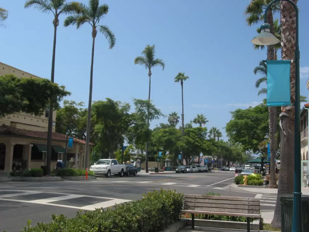 Linden Avenue, Carpinteria's mellow main strip, leads down to the ocean.