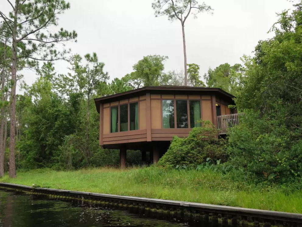 You pass the treehouse villas on the ferry ride. These can be rented.